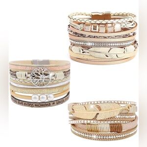 NWT 3Pack Leather Cuff Bracelet Set Multilayer Wrap Bracelet